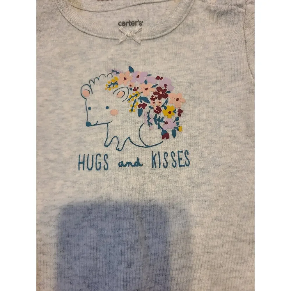 Carters 3 months static gray floral hedgehog onesie